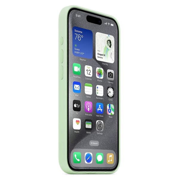 iPhone 15 Pro Max Silikondeksel med Magnetisk Telefonholder Kompatibelt med MagSafe - Mintgrønn
