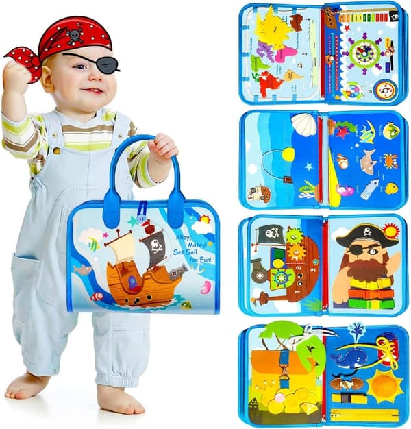 Montessori Felt Activity Board + Quiet Book with Construction Vehicles | 5-Sided Sensory Learning Toy for Children 1-5 Years