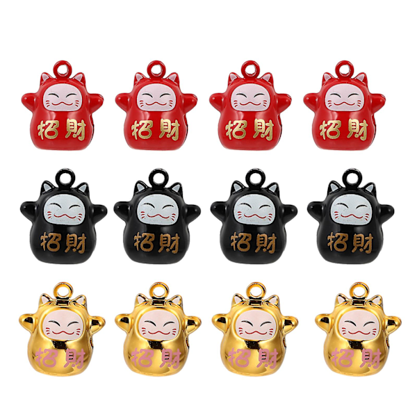 1 Set 12Pcs Fortune Cat Shape Bells Pet Bells DIY Supplies (Red Black Golden)