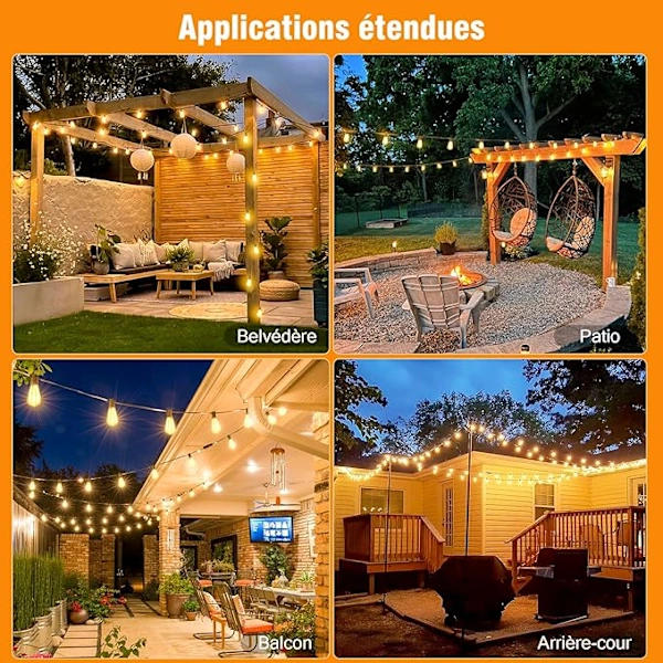 LED Outdoor String Lights - 15M Waterproof Outdoor String Lights Energy Saving Bulbs Plug-in Model
