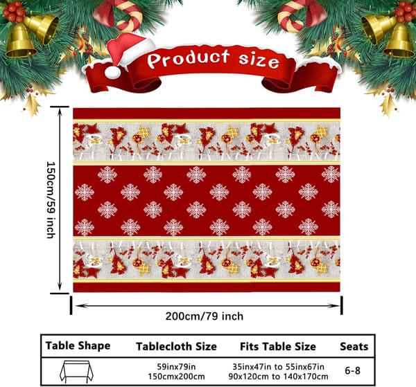 Christmas Tablecloth, 150 x 200 cm Decorative Rectangular Christmas Tablecloth