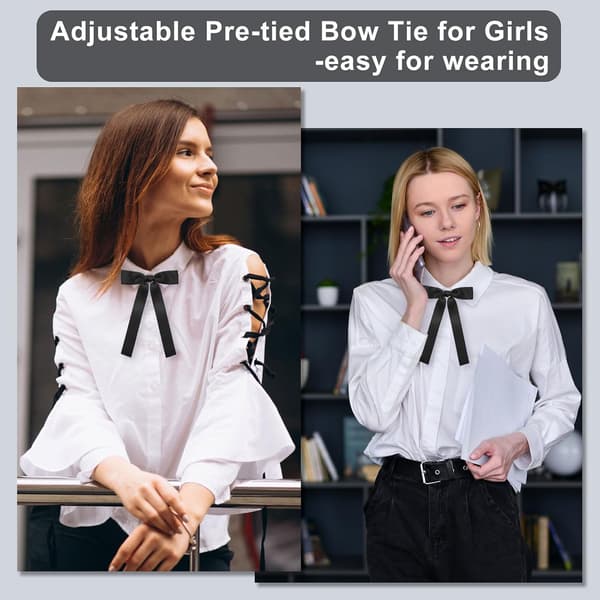 Sløyfer for kvinner/jenter, ferdigknyttede justerbare sløyfer svart polyester slips skoleuniform skjorte -