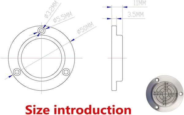 50 x 9 mm Cirkulær Boblelibelle med Hul Aluminiumlegering Høj Præcision