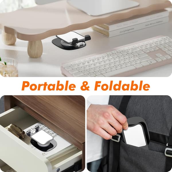 Phone Desk Stand with 360 Degree Rotating Metal Base, Foldable Portable Stand, Compatible with
