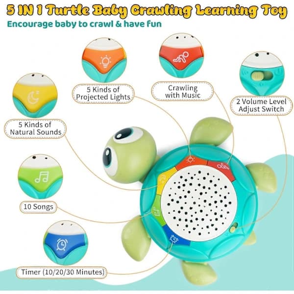 Baby Turtle Crawling Toy with Music Projector Lights, Interactive Developmental ABS Toy for Infants Toddlers 0-3 Years