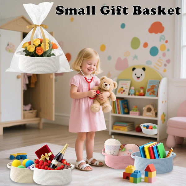 Gift Basket with Gift Bag and Ribbon - Small Woven Rope Storage Shelf - Empty Gift Baskets ...
