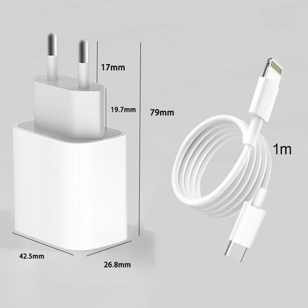 1/2-pak Oplader til iPhone Adapter+Kabel 20W USB-C Hurtigoplader_TF_TF 1-pak 1-Pack