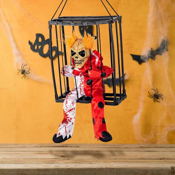 Skeleton with Scary Cage Halloween Theme Prop Decor for Garden Patio Yard Fence Tree Decor