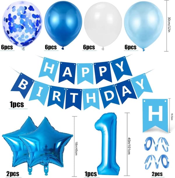 1-årsdag ballong gutt, 1-årsdag dekorasjoner blå, Num