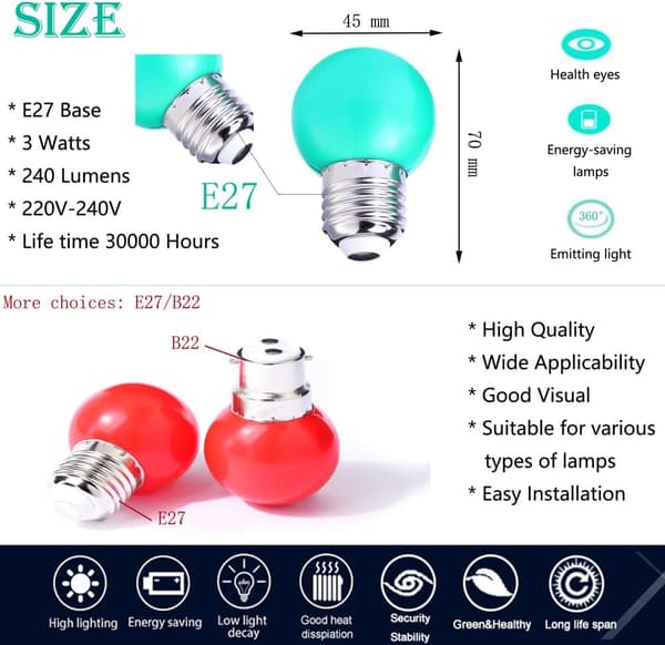 Fargede LED-lamper E27 3W=30W Dekorativt og designlys 240 Lumen