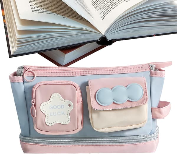Sødt penalhus, stor kapacitet, papirlomme, organizer -