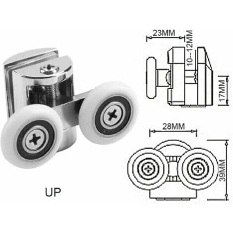 Sæt med 4 dobbelte ruller - til skydedør til bruser, 2 x 23 mm diameter zinklegeringshjul til badeværelse (FMY)
