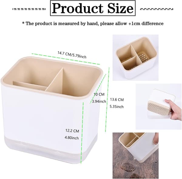 Kitchen Organizer, 3 Compartment Chopsticks Spoon Cutlery Holder with Tray, Kitchen Storage (Apricot)