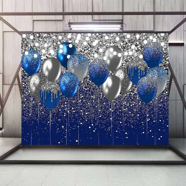 Blå og sølv bakgrunner 150x90cm, brukes til Orlando Wedding B