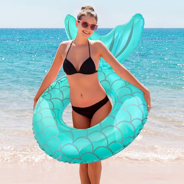 Inflatable Mermaid Pool Float, Cute Swim Ring Tube Fish Tail