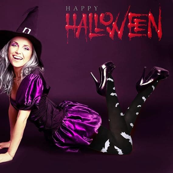 6 par Halloween-strømper Nyhed Halloween Lårstrømper Flagermus Græskar