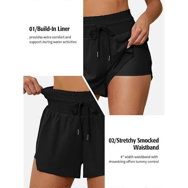 Charmleaks Women's 3 Inch Quick Dry High Waisted Beach Shorts with Pockets Black M M