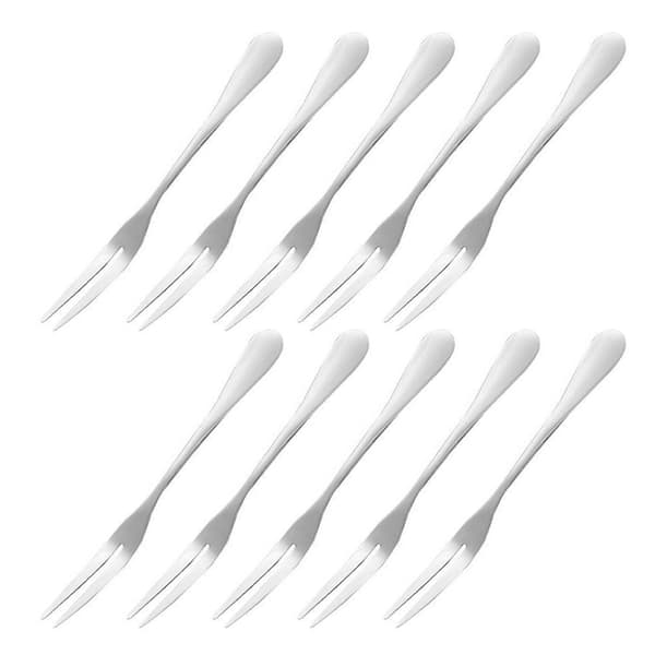 Small Stainless Steel Forks for Cocktail, Appetizer, Dessert, Party, 10 Pieces, 2-Prong Fruit Fork