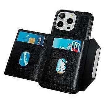 Kompatibelt Skal för iPhone 16 Pro med Kortfack, Ställ, TPU+PU Telefonskydd (Svart)