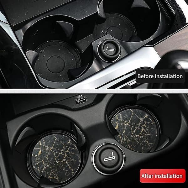 Black and Gold Marble Leather Coaster Splash Guard, Durable and Non-Slip KLB