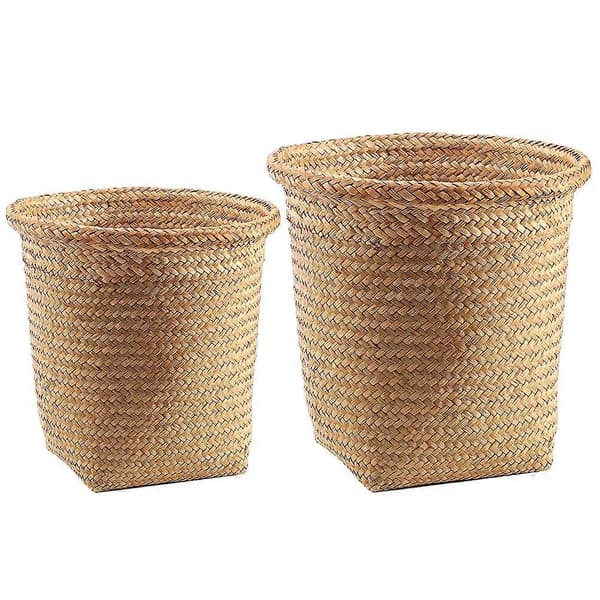 2 Pcs Woven Waste Baskets Decorative Round Trash Cans Waste Bins Baskets