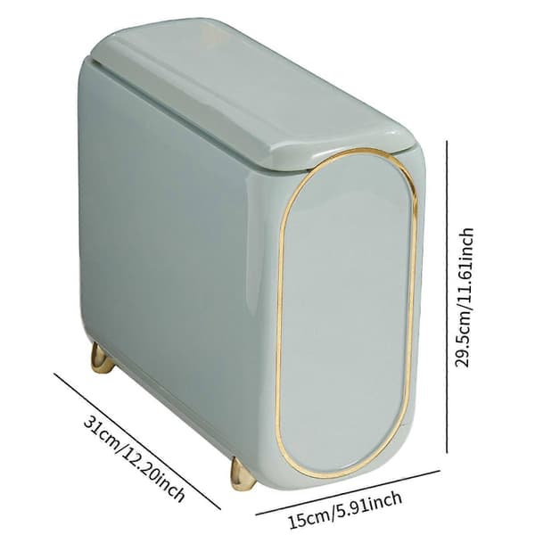 Trash Can with Lid, Slim Trash Can 10L, Non-Slip, Space-Saving Push Trash Can, Slim Trash Can for Bathroom and Kitchen