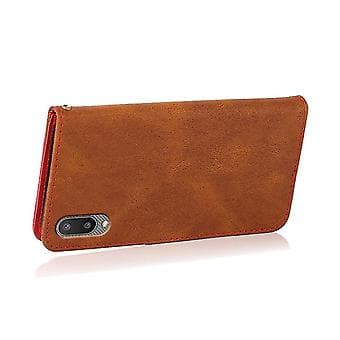 Leather Phone Case with Two-Tone Stitching for Samsung Galaxy A02 / M02 (Brown Red)