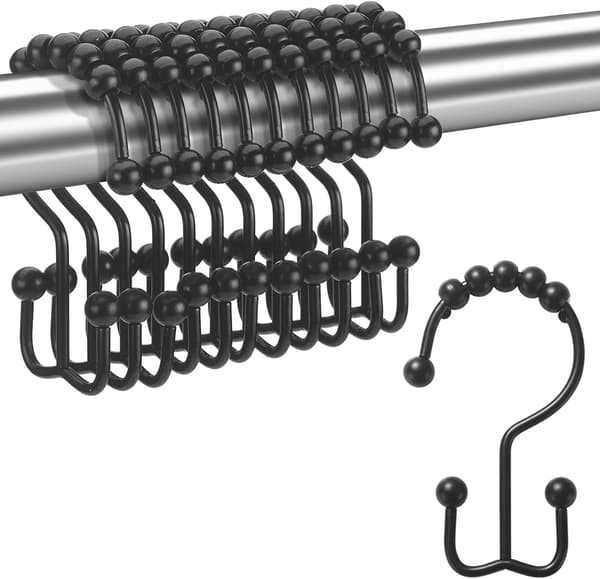 Shower Curtain Hooks Rings, Rustproof Metal Double Glide Shower Hooks for Bathroom Shower Rods Curtains