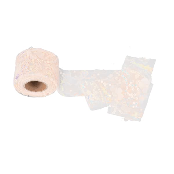 Tulle Roll 10 Yards Embroidered Sequin Flowers Mesh Ribbon Decorative Craft Accessories Beige