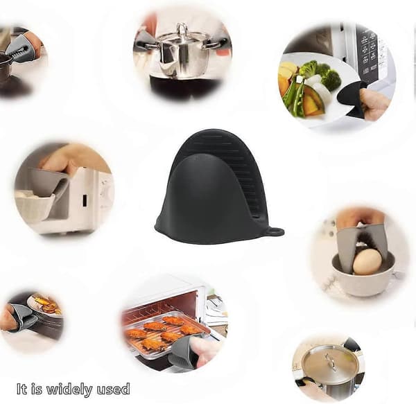 Thick Silicone Pot Holder - Mini Heat Resistant Oven Mitt - Baking, Cooking, Grilling - Black