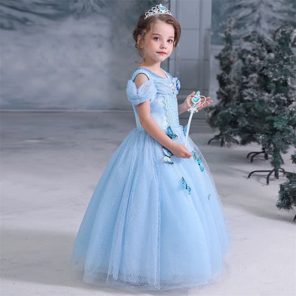 Prinsessan Askungen Klänning Flicka Prinsessfjäril Klänning Cinderel-120cm