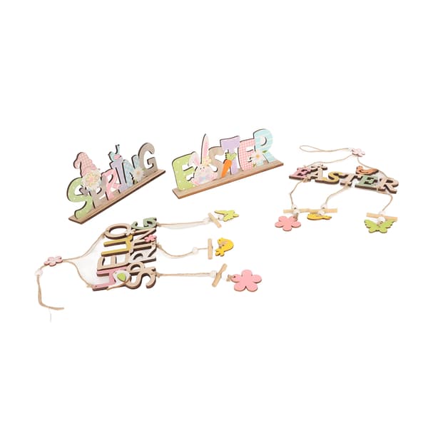4 Pcs Easter Wooden Hanging Decorations Rustic Style for Easter Spring Holiday Home Cafe Bakery Farmhouse Window