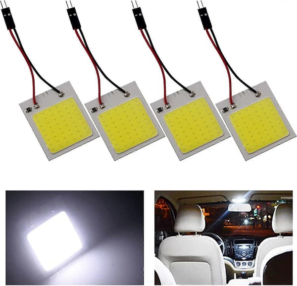 4-pakning Vita LED Panel Kupollys, COB 48-SMD LED Interiørbillys Bil LED Interiør Kupollys