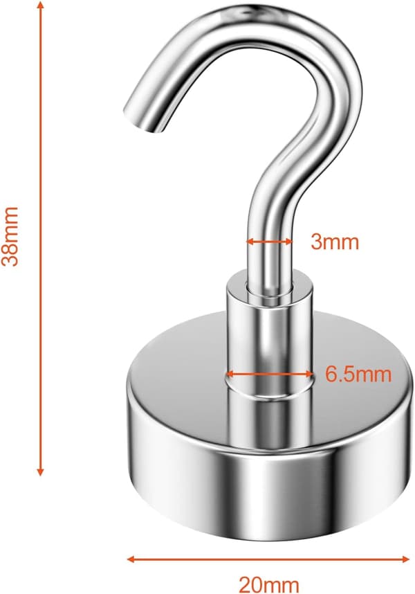Strong Magnetic Hooks 20mm 12kg Load Capacity Removable Neodymium Round Kitchen Grill Refrigerator Stainless Steel Small 6-Pack