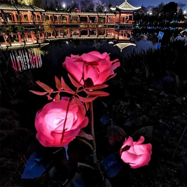 5-LED solsikker solcellelampe solcellelampe 75cm rosa rose landskapslampe utendørsbelysning hagedekorasjon