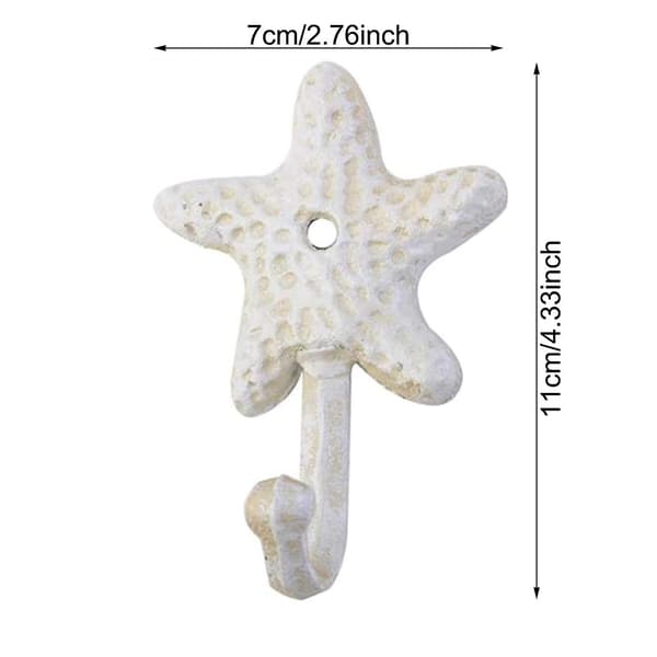 Decorative Iron Wall Hooks for Jackets, Hats, and Towels, Beach and Ocean Theme, Elegant Metal Hooks [DB] White white