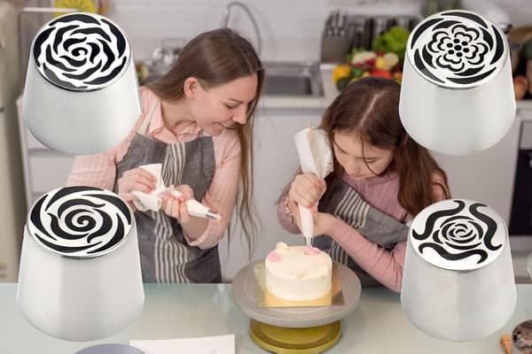 Kagepyntningssæt Ekstra Store Russiske Sprøjtedyser Rustfrit Stål Glasurtyller Sæt til Smørcreme Roser 3D Blomsterdesign Bageredskaber til Bryllup