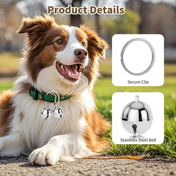 Dog Collar Bells, 2-Pack Extra Loud Dog and Cat Bells for Tracking (Silver)