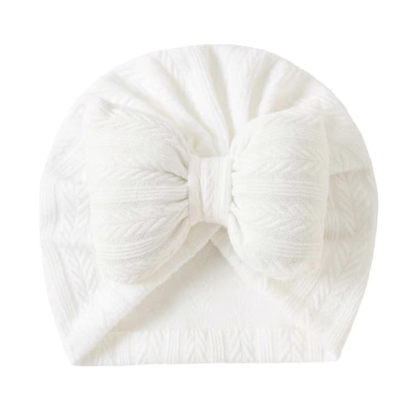 Trendy Jenter Hodeplagg Småbarn Elastiske Luer Baby Turbanhatt Sløyfe Pullover Hatter Ensfarget for Dusjfester Hvit White White