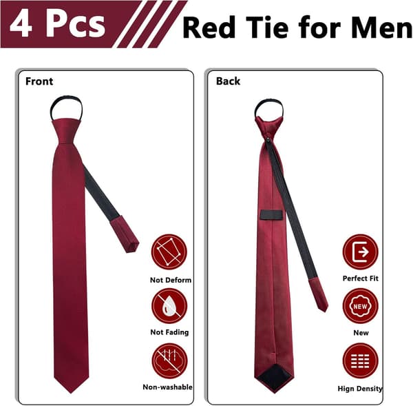Herrars förknutna justerbara slips enfärgad 3,15'' dragkedjeslipsar för bröllop affärer examen skola Set-4-pack - Zipper Set-4pack