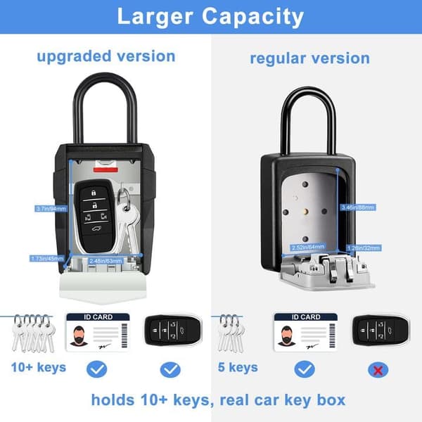 Outdoor Key Cabinet, Large Car Lock with Padlock for Over [10 House Keys], Mountable and Portable Key Box with Code (Large Grey) L L