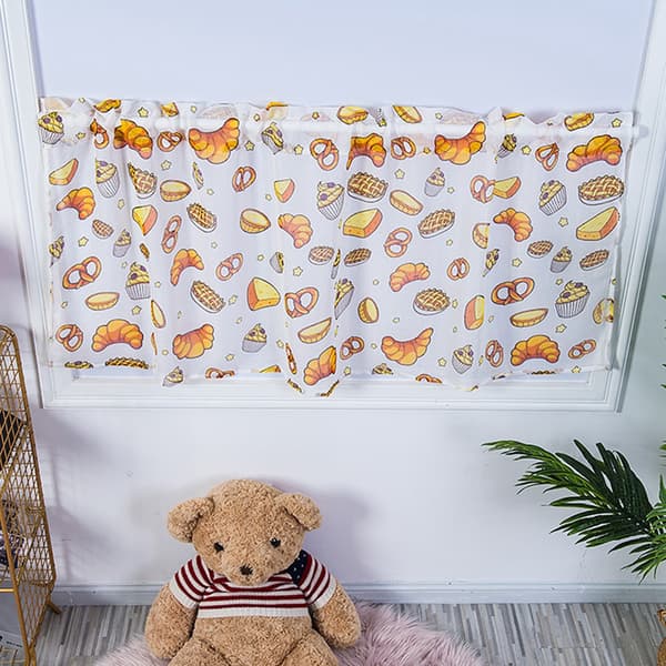 Cartoon Printed Bread Pattern Curtain Short Curtain for Bedroom Kitchen Cabinet Decoration
