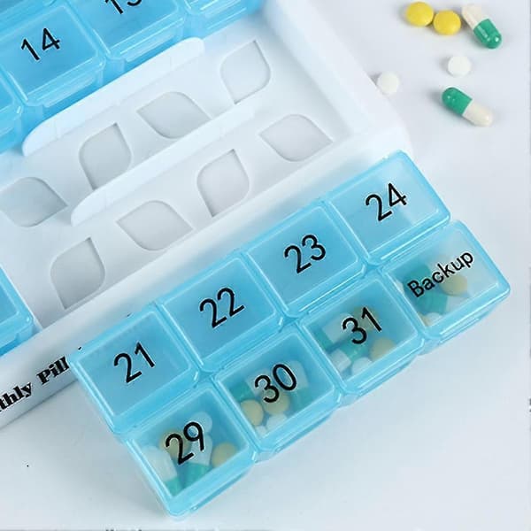 Monthly 31 Compartments, 1 Per Day, 4 Weeks Full Month 31 Days, Black