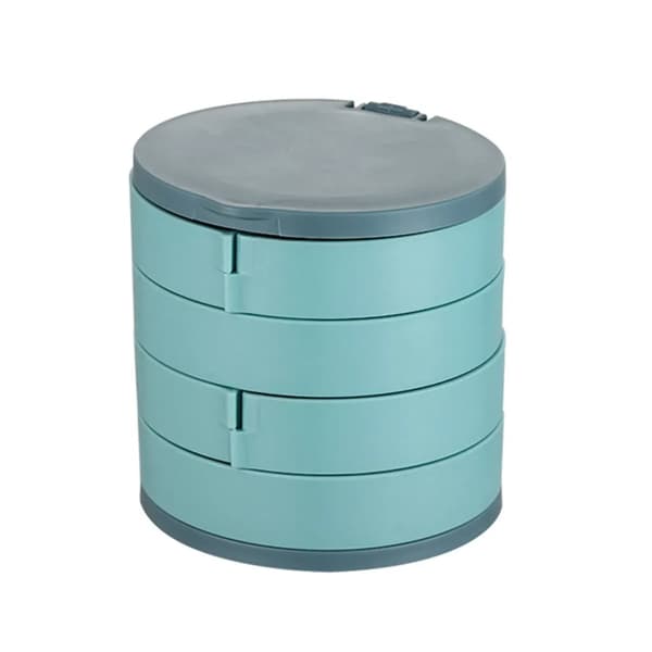 Jewelry Box Makeup Organizer Round Cosmetic Storage 4 Compartments Makeup Box (Blue)