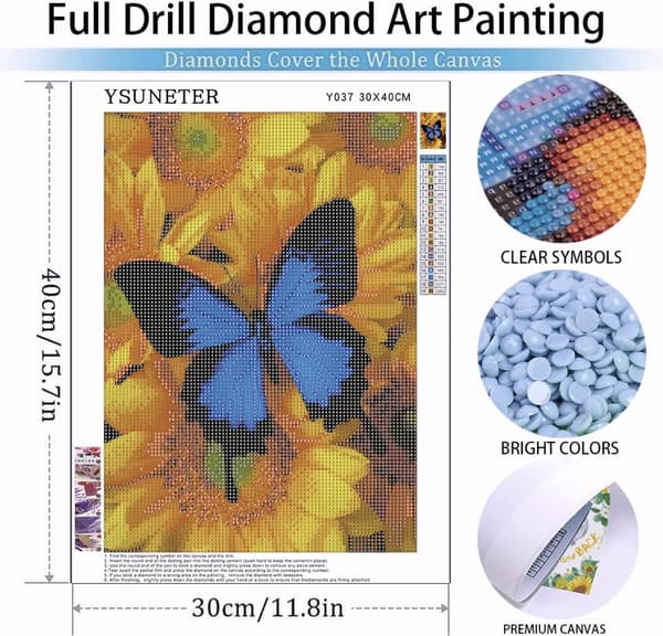 Blå sommerfugl maleri kit - Nybegynner voksen rund diamant kunst kit