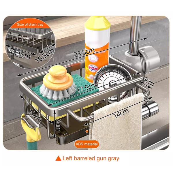 Kitchen Sink Caddy Organizer 360 Degree Rotate Over Sink Strainer Basket With Removable Drain Tray Grey Grey