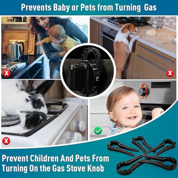 Komfurlåse til børnesikkerhed (5-pak), Sikkerhedsdæksler til ovnknapper til børn og kæledyr (Sort) [DB]