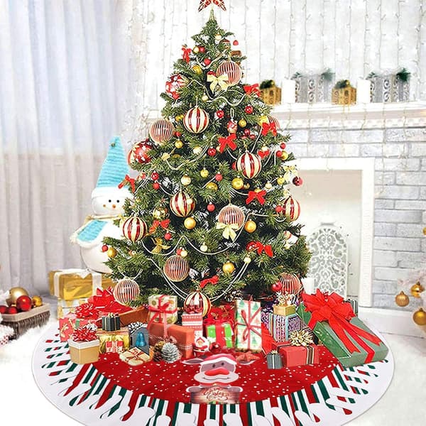 1 pc 78 cm red Christmas tree mat, Christmas tree with reindeer pattern