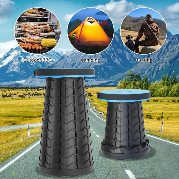 Portable Folding Stool (Blue) - Max Load 400 LB - Telescopic Stool for Camping, Travel, Fishing