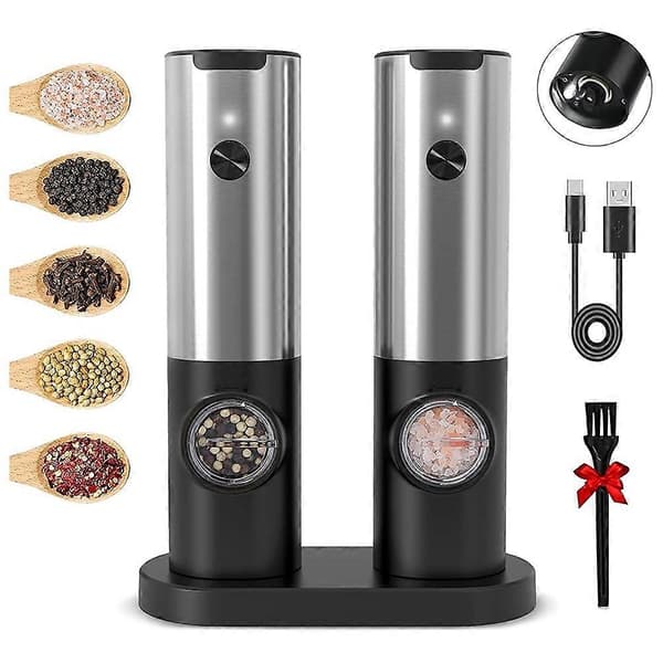 Rechargeable Electric Salt and Pepper Grinder Set with Dual Charging Base, USB Cable, Automatic Salt Pepper Mill